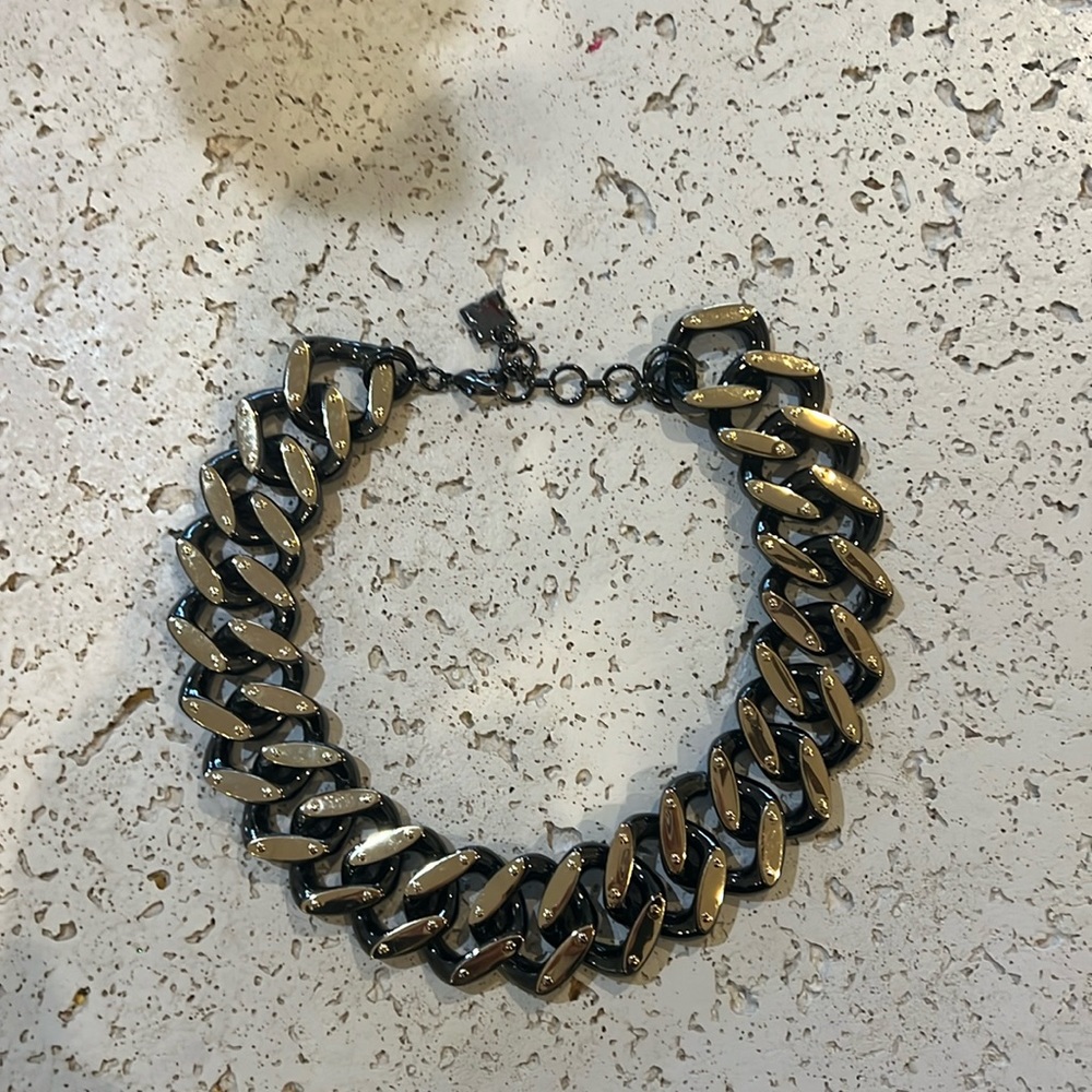 BCBGMaxAzria black and gold chain statement necklace.